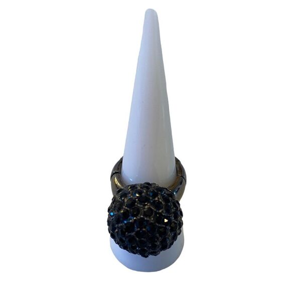 Black Pave Crystal Ball Gun Metal Ring on Stretch Band. Will fit sizes 6.5-8 - Picture 1 of 6